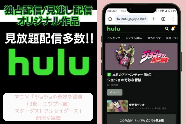 ジョジョの奇妙な冒険3部エジプト編 hulu